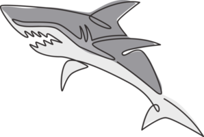 dessin au trait continu unique de requin agressif pour l'identité du logo de l'entreprise d'aventure nature. concept d'animal de poisson de mer sauvage pour une mascotte d'organisation océanique sûre. illustration de conception de dessin d'une ligne png