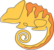 en kontinuerlig linjeteckning av skönhetskameleont med spiral svansmaskotkoncept för reptildjurälskarsamhälle. exotiskt reptildjur för företagets logotypidentitet. enkel linje rita design illustration png