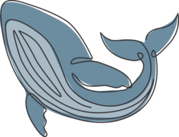 un unico disegno a tratteggio di un grande pesce balena per l'identità del logo aziendale. concetto di mascotte animale mammifero creatura gigante per la fondazione di conservazione. illustrazione vettoriale di disegno grafico di disegno di linea continua png