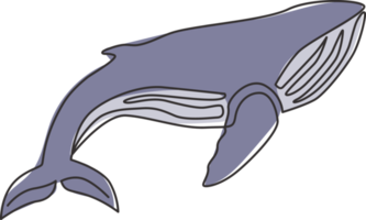één enkele lijntekening van grote viswalvis voor de identiteit van het bedrijfslogo. gigantisch schepsel zoogdier dier mascotte concept voor instandhoudingsstichting. doorlopende lijn tekenen ontwerp illustratie grafische vector png