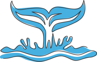 un dibujo de línea continua de ballena de cola gigante para la identidad del logotipo del parque acuático acuático. concepto de mascota animal de gran mamífero marino para la organización del medio ambiente. Ilustración de vector de diseño de dibujo de una sola línea png