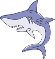 un seul dessin au trait du souverain de la mer, requin pour l'identité du logo de l'entreprise. concept de poisson de mer dangereux pour la mascotte de l'organisation de la paix de la nature océanique. ligne continue dessiner illustration vectorielle de conception png