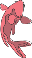 en kontinuerlig linjeteckning av skönhet söt koi fisk för akvariegård logotyp identitet. japansk typisk karp vacker fisk ikon koncept. moderna en rad rita design vektorgrafisk illustration png