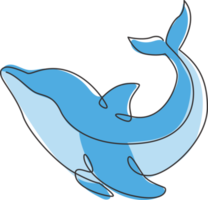 un disegno a tratteggio di un bel delfino carino per l'identità del logo aziendale. divertente bellezza mammifero animale mascotte concetto per l'icona del circo. illustrazione di progettazione grafica vettoriale di disegno di linea continua moderna png