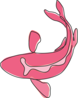 desenho de linha única contínua de belos peixes koi exóticos para a identidade do logotipo do jardim de lagoa natural. conceito de ícone de peixe de beleza de carpa típico asiático. ilustração gráfica de vetor de desenho dinâmico de uma linha png