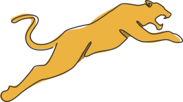 un dibujo de línea continua de leopardo salvaje para la identidad del logotipo de una empresa multinacional. concepto de mascota animal de mamífero guepardo fuerte para el zoológico nacional de safari. Ilustración de diseño vectorial de dibujo de una sola línea png