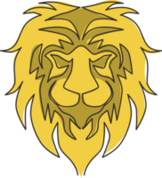 One continuous line drawing of king of the jungle, lion head for company logo identity. Strong feline mammal animal mascot concept for national safari zoo. Single line draw design vector illustration png