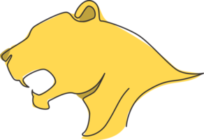 un seul dessin de tête de léopard sauvage pour l'identité du logo de l'entreprise. concept de mascotte animale de mammifère jaguar fort pour le parc national de conservation. illustration de conception de dessin en ligne continue png