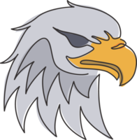 eine durchgehende Strichzeichnung eines starken Adlerkopfes für die Identität des Lieferservice-Logos. Falke-Maskottchen-Konzept für das konservative Vogelparksymbol. trendige Single-Line-Draw-Design-Vektorgrafik-Illustration png