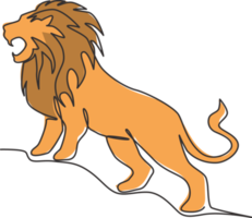 un seul dessin de lion sauvage pour l'identité du logo de l'entreprise. concept de mascotte animale de mammifères de chat sauvage fort pour le parc national de conservation. ligne continue dessiner illustration vectorielle de conception png