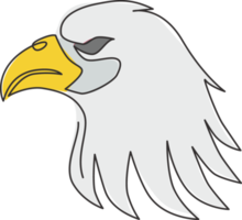 desenho de linha contínua única da cabeça de águia heróica para a identidade do logotipo da equipe de e-sport. conceito de mascote de pássaro falcão para ícone do cemitério. ilustração gráfica de desenho vetorial dinâmico de uma linha png