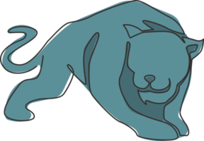 un seul dessin de léopard sauvage pour l'identité du logo de l'entreprise. concept de mascotte animale de mammifère jaguar fort pour le parc national de conservation. illustration de conception de dessin vectoriel en ligne continue png