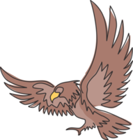 één enkele lijntekening van sterke adelaarsvogel voor de bedrijfslogo-identiteit. valk mascotte concept voor luchtmacht icoon. dynamische doorlopende lijn tekenen ontwerp grafische vectorillustratie png