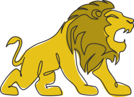 en kontinuerlig linjeteckning av djungelns kung, lejon för företagets logotyp. starkt kattdäggdjursdjurmaskotkoncept för national safari zoo. enda rad rita design illustration vektor png
