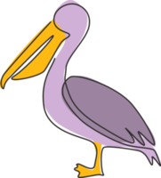 um único desenho de linha do pelicano bonito para a identidade do logotipo de negócios da empresa. conceito de mascote de pássaro grande para corporação de expedição. ilustração de design gráfico vetorial moderno linha contínua png