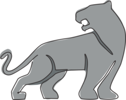 dibujo de línea continua única de leopardo elegante para la identidad del logotipo del equipo de cazadores. peligroso concepto de mascota animal mamífero jaguar para club deportivo. Ilustración de diseño gráfico de vector de dibujo de una línea moderna png