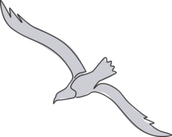 un disegno a tratteggio continuo del gabbiano di bellezza per l'identità del logo dell'azienda marina. bellissimo concetto di mascotte di uccelli volanti per simbolo di nave da carico. illustrazione di disegno di disegno grafico vettoriale a linea singola moderna png