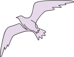 enkele doorlopende lijntekening van elegante zeemeeuw voor nautische logo-identiteit. schattig zeevogel mascotte concept voor zeehaven symbool. moderne één lijn vector grafische tekening ontwerp illustratie png