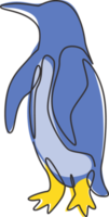 dessin au trait continu unique d'un adorable pingouin pour l'identité du logo de l'entreprise. concept de mascotte d'oiseau animal arctique pour produit stationnaire pour enfants. illustration de conception de dessin vectoriel graphique à une ligne png