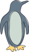 un disegno a tratteggio di un simpatico pinguino divertente per l'identità del logo aziendale. concetto di mascotte dell'uccello del polo nord per il parco zoo nazionale. illustrazione di disegno grafico di disegno di vettore di linea continua alla moda png