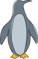 enda kontinuerlig linjeteckning av bedårande pingvin för företagets logotypidentitet. arktiska djur fågel maskot koncept för barn stationär produkt. en rad rita grafisk design vektorillustration png