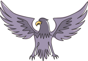 dibujo de línea continua única del águila heroica para la identidad del logotipo del equipo e-sport. concepto de mascota de pájaro halcón para icono de cementerio. Ilustración de diseño gráfico dinámico de dibujo vectorial de una línea png