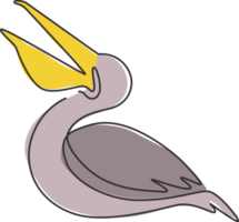 en kontinuerlig linjeritning av söt pelikan för leveransservice företagets logotyp identitet. stor fågelmaskotkoncept för produktfrakttjänstföretag. enkel rad rita design vektorillustration png