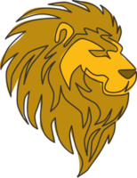 desenho de linha contínua única da elegante cabeça de leão para a identidade do logotipo do clube desportivo. conceito de mascote animal mamífero perigoso grande gato para o clube de jogo. ilustração moderna de desenho vetorial de uma linha png