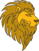 dessin au trait continu unique d'une élégante tête de lion pour l'identité du logo du club de sport. concept dangereux de mascotte d'animal de mammifère de gros chat pour le club de jeu. une ligne moderne dessiner illustration de conception de vecteur graphique png