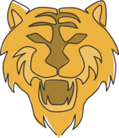 Eine einzige Strichzeichnung des wilden Sumatra-Tigerkopfes für die Identität des Geschäftslogos. Starkes Bengal-Großkatzen-Tiermaskottchenkonzept für den Nationalpark. Designillustration mit durchgehender Linie zeichnen png