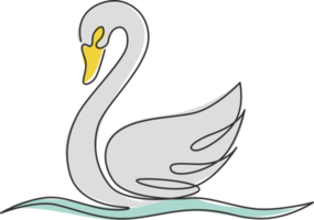 Single continuous line drawing of elegance swan for beauty cosmetic company logo identity. Cute goose animal mascot concept for luxury makeup product. One line draw design illustration vector graphic png