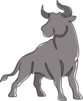 Single continuous line drawing of elegance buffalo for multinational company logo identity. Luxury bull mascot concept for matador show. Trendy one line draw vector graphic design illustration png