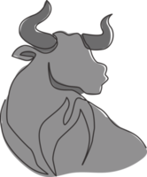 Single continuous line drawing of elegance head buffalo for multinational company logo identity. Luxury bull mascot concept for matador show. Modern one line draw design illustration vector graphic png