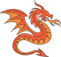 dibujo de línea continua única del dragón de monstruos ficticios para la identidad del logotipo tradicional chino. concepto de mascota de criatura de leyenda mágica para la asociación de artes marciales. ilustración de diseño de dibujo de una línea png
