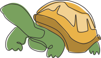 en enda linjeritning av stor landsköldpadda för social företagslogotyp. bedårande varelse reptil djur maskot koncept för bevarande foundation. kontinuerlig linje rita design illustration png