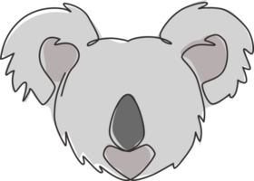 un seul dessin d'une jolie tête de koala pour l'identité du logo de l'entreprise. petit ours du concept de mascotte d'australie pour l'icône de campagne touristique itinérante. ligne continue dessiner illustration vectorielle de conception png