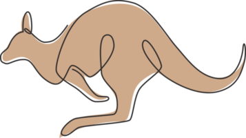 un dibujo de una sola línea de lindo canguro saltarín para la identidad del logotipo de la empresa. animal wallaby de australia concepto de mascota para el icono de la empresa. Ilustración gráfica de vector de diseño de dibujo de línea continua png