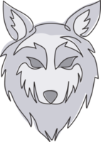 um único desenho de linha da perigosa cabeça de lobo para a identidade do logotipo do clube de caçadores. conceito de emblema de mascote de lobos fortes para o ícone do zoológico nacional. ilustração gráfica do vetor moderno desenho linha contínua png