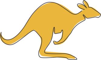 One single line drawing of cute standing kangaroo for business logo identity. Wallaby animal from Australia mascot concept for company icon. Continuous line draw design graphic vector illustration png