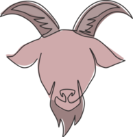 un dibujo de línea continua de una divertida cabeza de cabra linda para la identidad del logotipo del ganado. concepto de emblema de mascota de cordero para icono de ganado. Ilustración de vector de diseño gráfico de dibujo de una sola línea moderna png