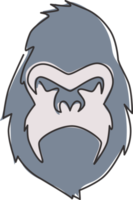 dibujo de línea continua única de cabeza de gorila para la identidad del logotipo del zoológico nacional. concepto de mascota de retrato de animal de primate de simio para el icono del club de equipo e-sport. Ilustración de vector gráfico de diseño de dibujo de una línea png