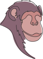 One single line drawing of cute smiling chimpanzee head for company business logo identity. Adorable chimp animal mascot concept for corporate icon. Continuous line draw design vector illustration png