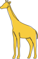 One continuous line drawing of cute giraffe for national zoo logo identity. Adorable tall animal mascot concept for conservation park icon. Trendy single line draw design vector graphic illustration png