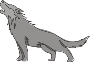 un dibujo de una sola línea de la peligrosa cabeza de lobo para la identidad del logotipo del club de cazadores. concepto de mascota de lobos fuertes para el icono del zoológico nacional. Ilustración gráfica de vector de diseño de dibujo de línea continua de moda png