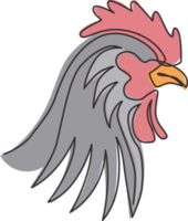 un seul dessin d'animal coq pour l'identité du logo de l'entreprise. concept de mascotte d'oiseau de coq pour l'icône de l'agriculture. ligne continue moderne dessiner illustration de conception de vecteur graphique png