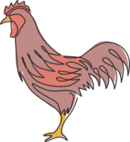 en enda linjeteckning av tuppdjur för företagets logotypidentitet. kuk fågel maskot koncept för jordbruk ikon. trendiga kontinuerlig linje rita vektor grafisk design illustration png