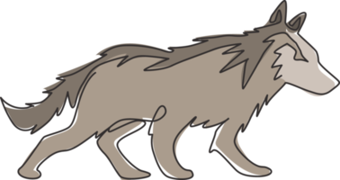 dessin au trait continu unique du loup mystérieux pour l'identité du logo de l'équipe e-sport. concept de mascotte de loups forts pour l'icône du parc national. Une ligne à la mode dessiner illustration graphique vectorielle de conception png