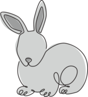 One single line drawing of cute pose rabbit for brand business logo identity. Adorable bunny animal mascot concept for breeding farm icon. Continuous line draw design vector graphic illustration png