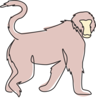um desenho de linha contínua de babuíno ambulante para a identidade do logotipo da selva de conservação. conceito de mascote animal primata para o ícone do parque nacional. ilustração em vetor design gráfico moderno de linha única png