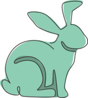 One continuous line drawing of adorable rabbit for animal lover club logo identity. Cute bunny animal mascot concept for kids doll shop icon. Trendy single line draw design graphic vector illustration png